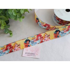 Лента репсовая 25 мм с рисунком "Принцессы" №1